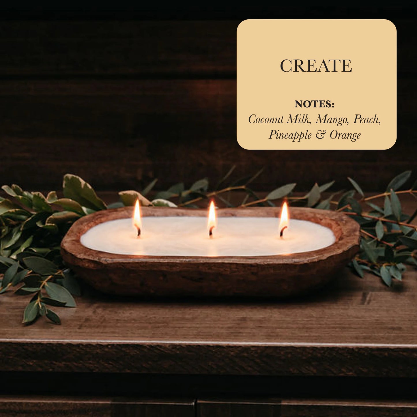 3-Wick Natural Ingredient Candle in Wooden Dough Bowl