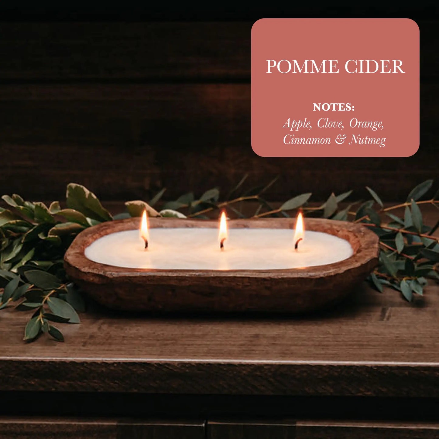 3-Wick Natural Ingredient Candle in Wooden Dough Bowl