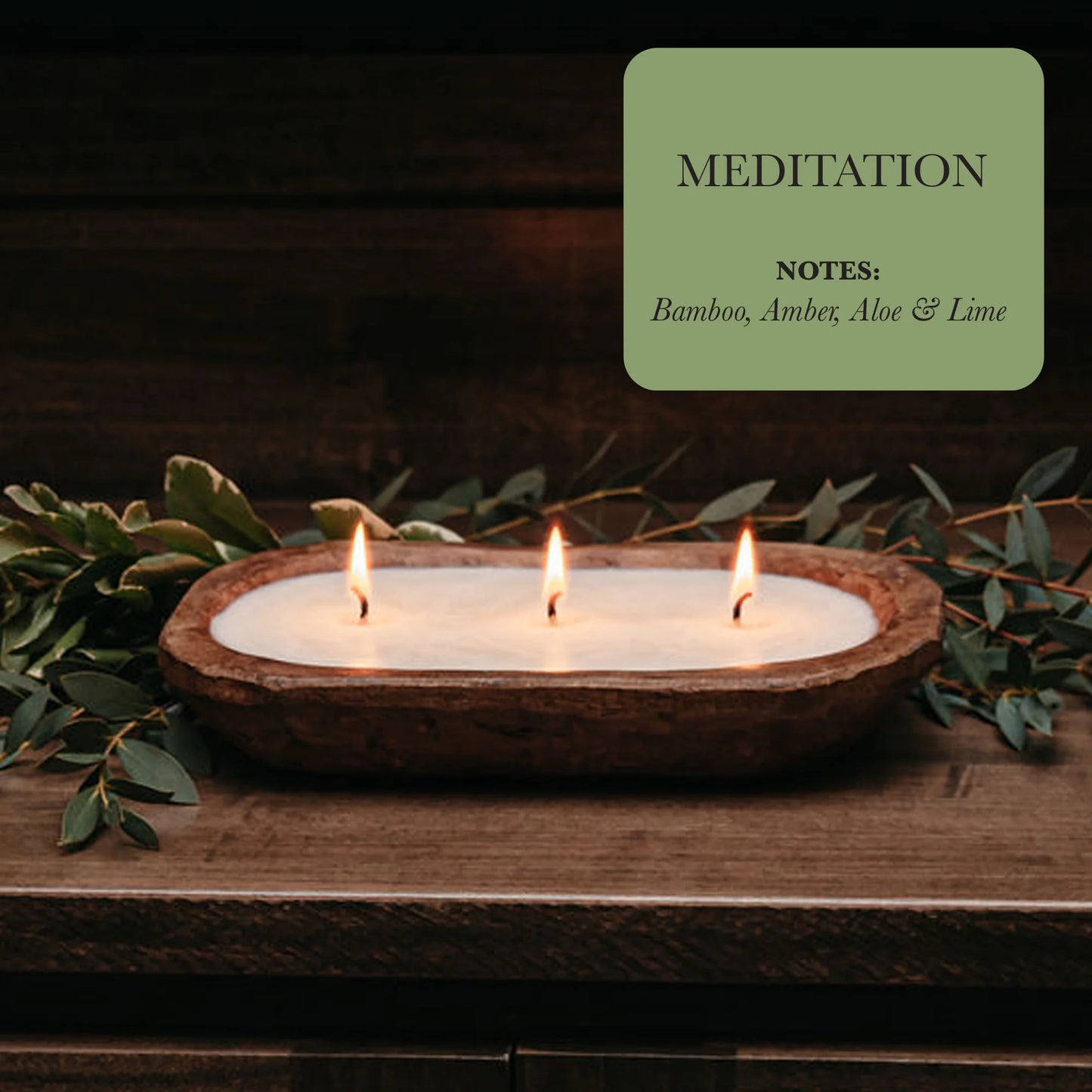 3-Wick Natural Ingredient Candle in Wooden Dough Bowl