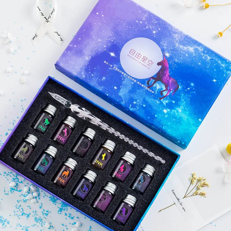 Crystal Glass Glitter Fountain Pen Gift Box Set