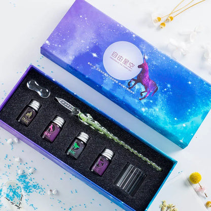 Crystal Glass Glitter Fountain Pen Gift Box Set