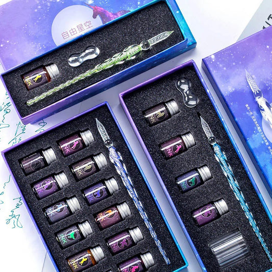 Crystal Glass Glitter Fountain Pen Gift Box Set