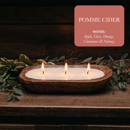 3-Wick Natural Ingredient Candle in Wooden Dough Bowl