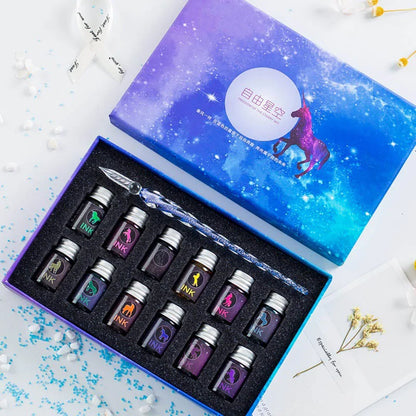 Crystal Glass Glitter Fountain Pen Gift Box Set