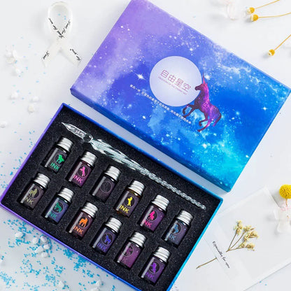 Crystal Glass Glitter Fountain Pen Gift Box Set