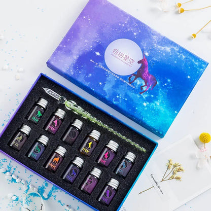 Crystal Glass Glitter Fountain Pen Gift Box Set