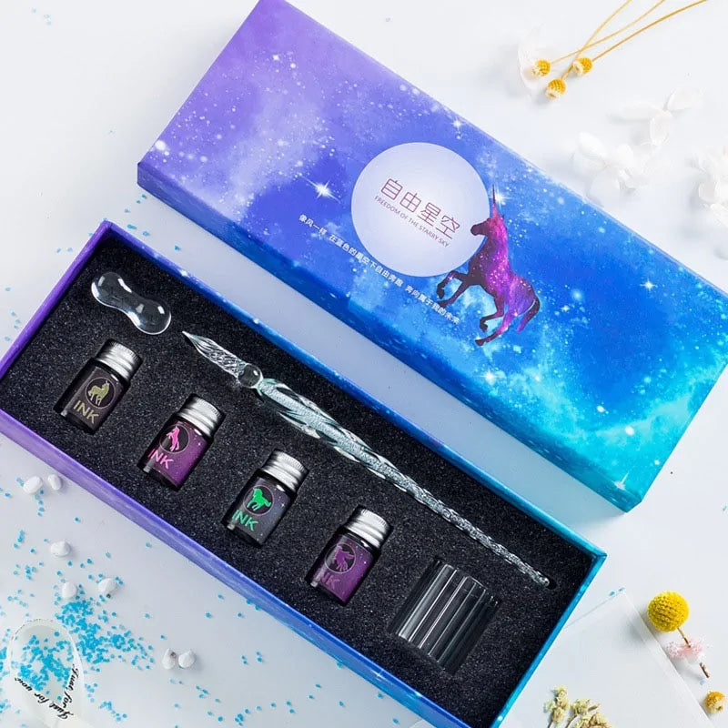 Crystal Glass Glitter Fountain Pen Gift Box Set