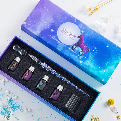 Crystal Glass Glitter Fountain Pen Gift Box Set