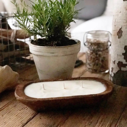 3-Wick Natural Ingredient Candle in Wooden Dough Bowl